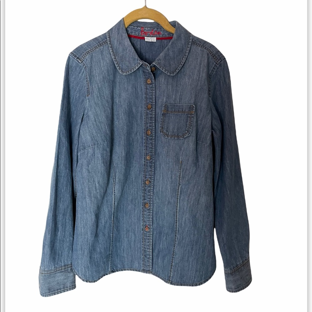 Boden Denim Chambray Western Button Up Blouse 8